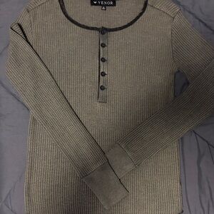 VENOR Women’s Olive Green Thermal Henley Sweater